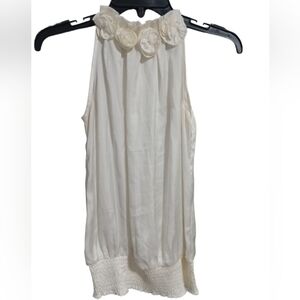 Romy White Halter Blouse with Floral Neck Detail – Women’s M